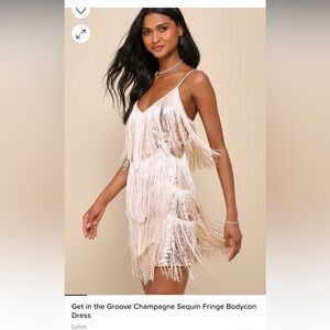 Get in the Groove Champagne Sequin Fringe Bodycon Dress